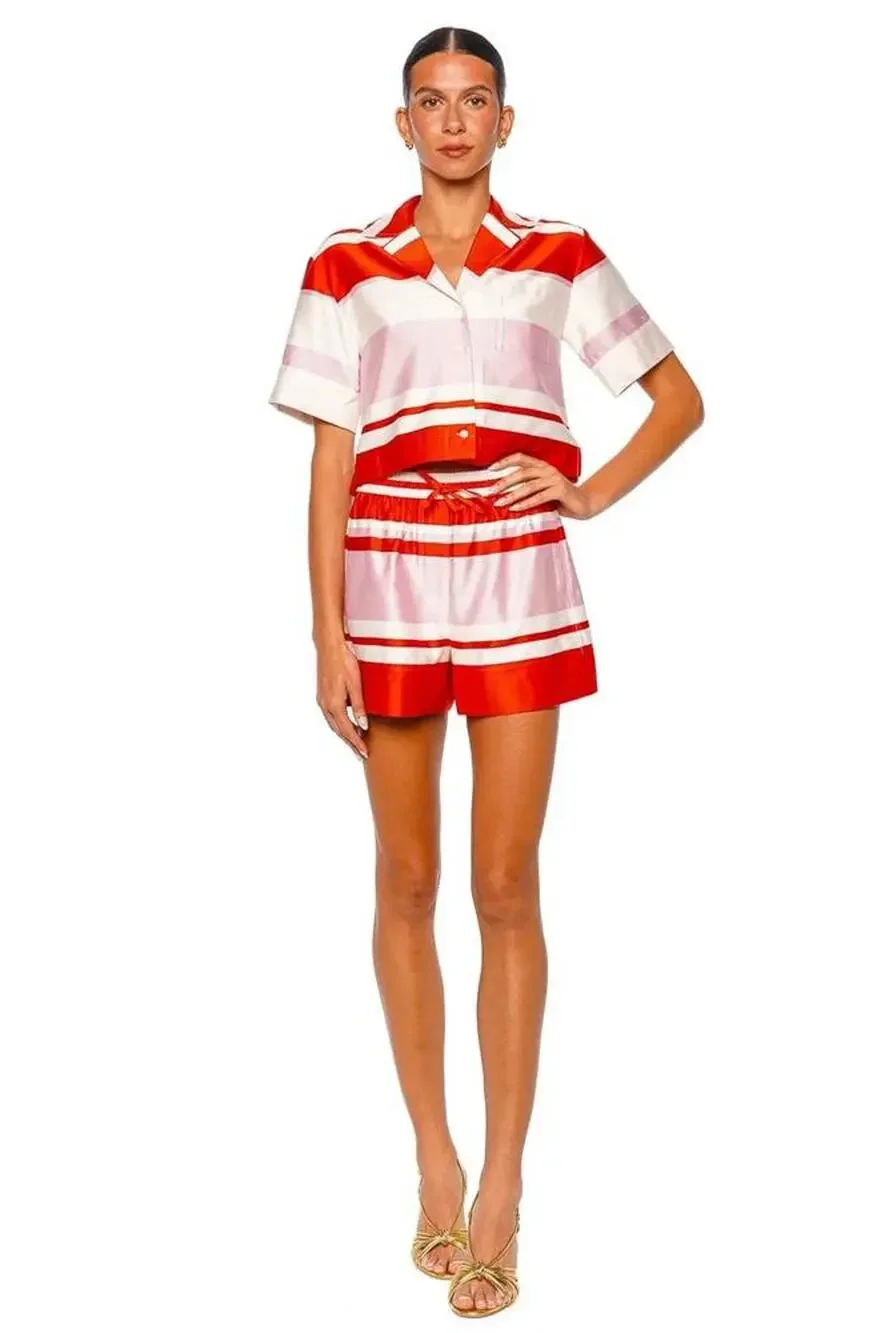 Simkhai Karleigh Satin Drawstring Shorts Tulip Stripe M NWT Elevated Chic
